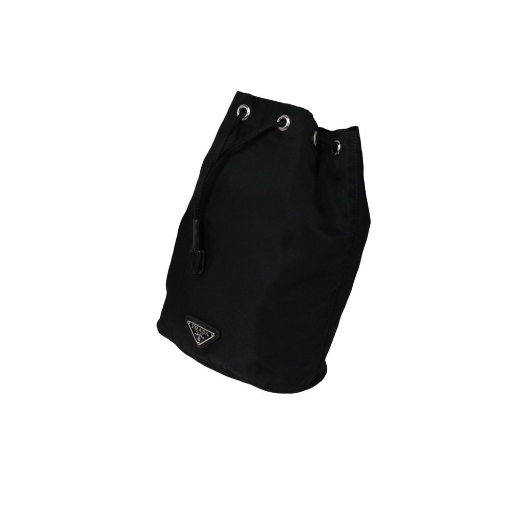 PRADA Drawstring Pouch Triangle Logo Tessuto Black - Picture 3 of 9